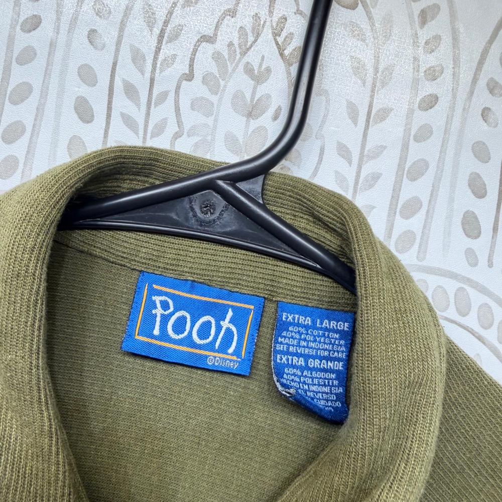 Pooh Tigger Embroidered Shirt Womens XL Olive Green Ribbed Button Up Disney - Picture 4 of 6